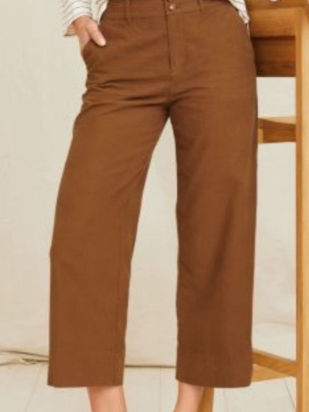 Garnet Hill Wide Leg High Rise Cropped Embroidered Pants Brown Organic Cotton